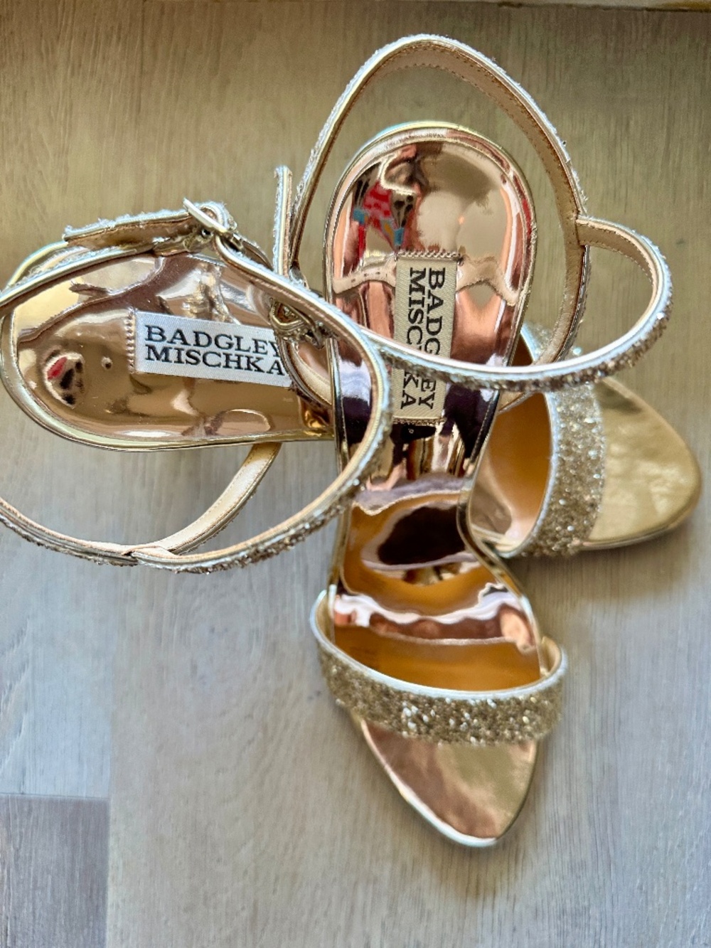 Badgley Mischka Olympia Metallic Gold Glitter Sandals US 9